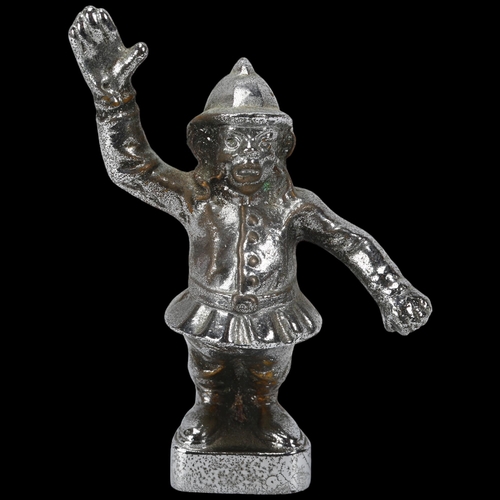 284 - A small Vintage chrome plate monkey policeman car mascot, height 7.5cm