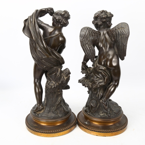 288 - A pair of 19th century patinated bronze Classical sculptures, unsigned, height 34cm