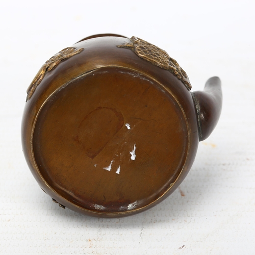 295 - A Japanese Meiji Period miniature teapot design inkwell, with applied gilt-metal mounts, height 5cm