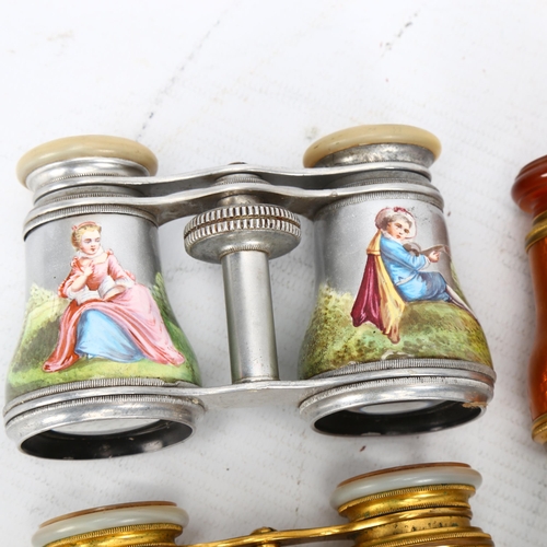 296 - 4 pairs of 19th/20th century opera glasses, including blonde tortoiseshell enamel and mother-of-pear... 