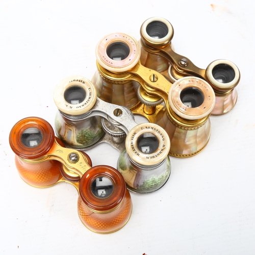 296 - 4 pairs of 19th/20th century opera glasses, including blonde tortoiseshell enamel and mother-of-pear... 