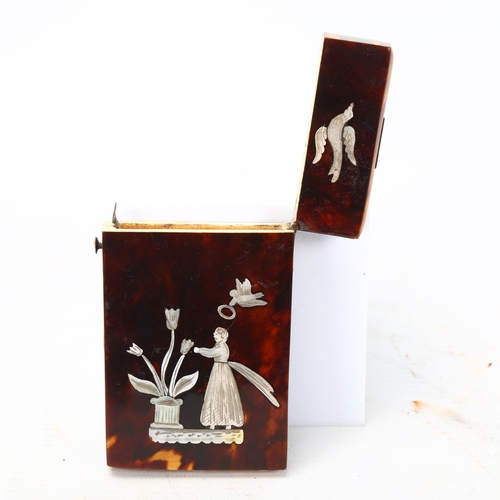 297 - A 19th century tortoiseshell and mother-of-pearl inlaid card case, 10cm x 6cm