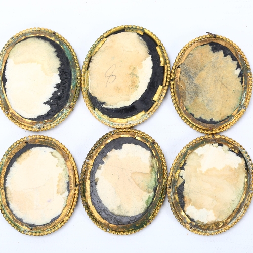 305 - A set of 6 x 19th century floral micro-mosaic plaques, on black glass ground, in oval gilt-metal mou... 