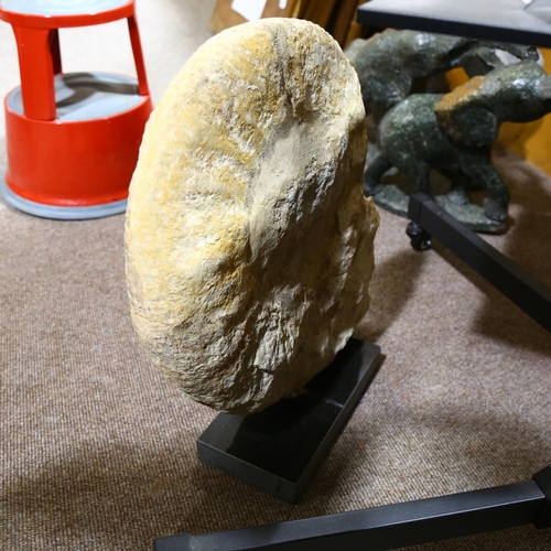 326 - A large prehistoric fossilised ammonite, mounted on granite base, height 55cm