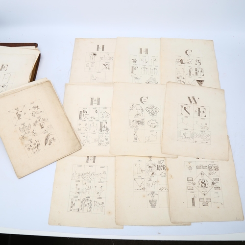 333 - A folder of sheets of original pen and ink historical motifs, including battle honours of Nelson and... 