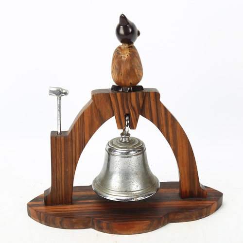 347 - HENRY HOWELL YZ for DUNHILL - a coromandel dinner bell surmounted by a bird, height 25cm