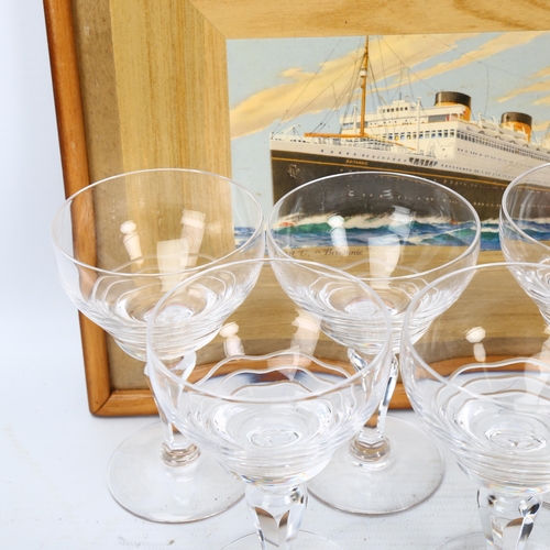 349 - CUNARD SHIPPING LINE MV BRITANNIC - a set of 6 stemmed glasses, with wavy cut-glass bowls, height 10... 