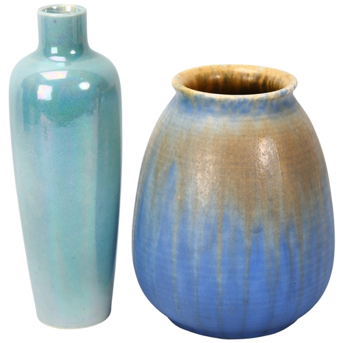 357 - **CONDITION CHANGE** Ruskin Pottery, pale blue lustre glaze tall vase, height 18cm, and a matte glaz... 