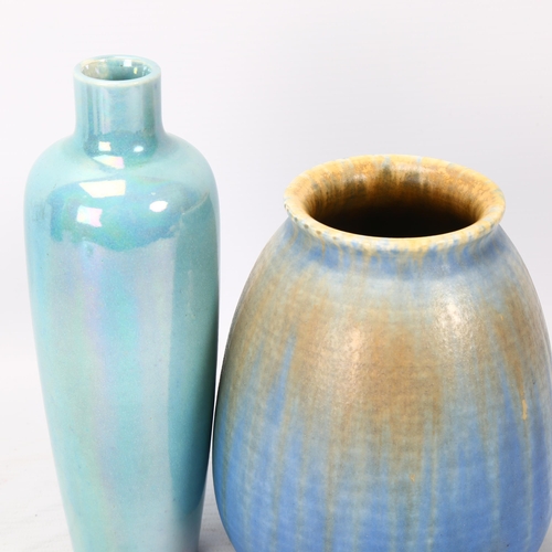 357 - **CONDITION CHANGE** Ruskin Pottery, pale blue lustre glaze tall vase, height 18cm, and a matte glaz... 