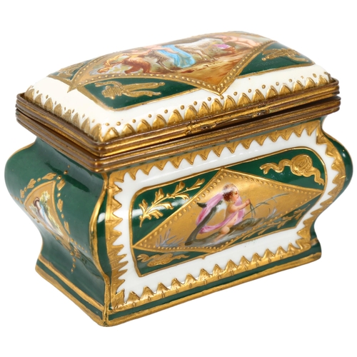 358 - An early 19th century Sevres hand painted casket with gilt metal mounts, makers marks to base, lengt... 