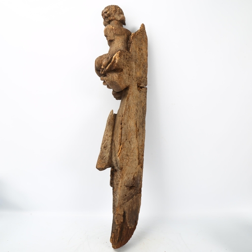 359 - A section of an antique carved wood ships figure head, depicting the Christ child being held, sectio... 