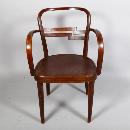 366 - A Thonet Art Deco desk chair or armchair with lightning bolt design to the backrest, with paper labe... 