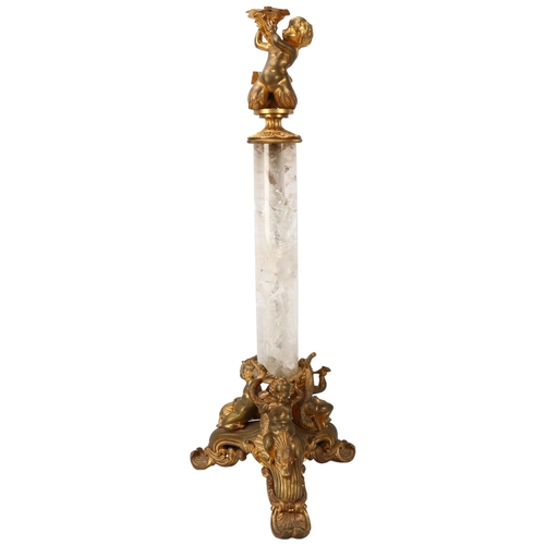 371 - A Rococo style gilt-metal lamp base, with rock crystal column, height 58cm