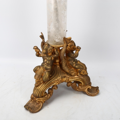 371 - A Rococo style gilt-metal lamp base, with rock crystal column, height 58cm