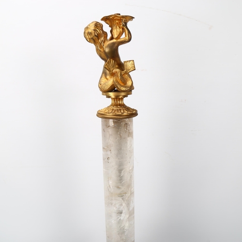 371 - A Rococo style gilt-metal lamp base, with rock crystal column, height 58cm