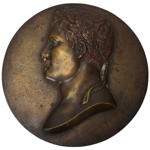 375 - 19th century patinated bronze relief plaque of Napoleon, diameter 24cm