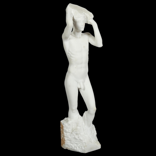 390 - A 20th century white marble,  sculpture classical form of a male nude figure, makers mark to base, h... 