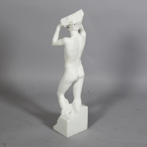 390 - A 20th century white marble,  sculpture classical form of a male nude figure, makers mark to base, h... 