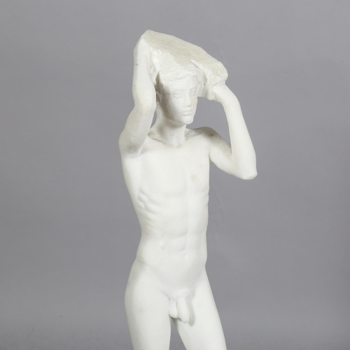 390 - A 20th century white marble,  sculpture classical form of a male nude figure, makers mark to base, h... 