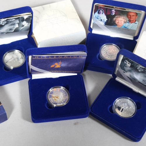 403 - 4 British Commemorative silver proof crowns' in original box and papers