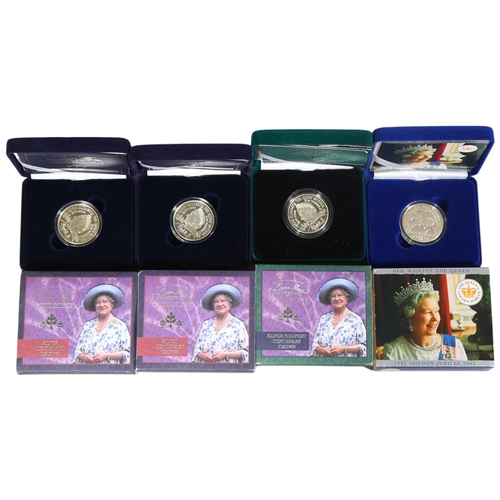 404 - 4 British Commemorative silver proof crowns' in original box and papers