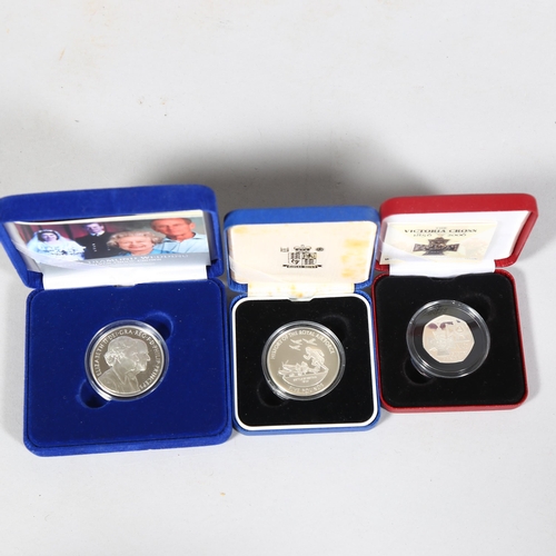 406 - 3 silver proof coins, 2006 Victoria cross 50p, 2008 History of the Air Force Bailiwick Crown, 2007 D... 