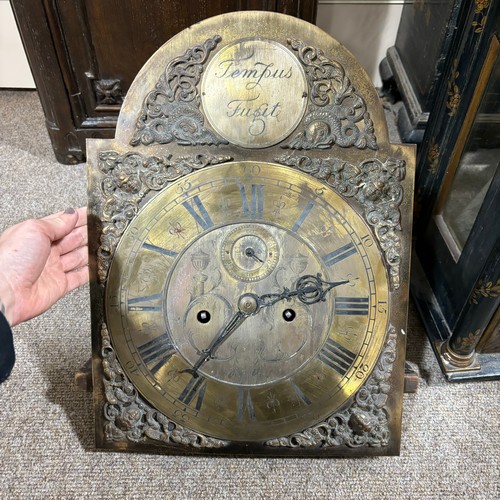 154A - A black lacquer Chinoiserie Eight Day Longcase Clock, ebonised oak case with swept Fleur de Lys pedi... 