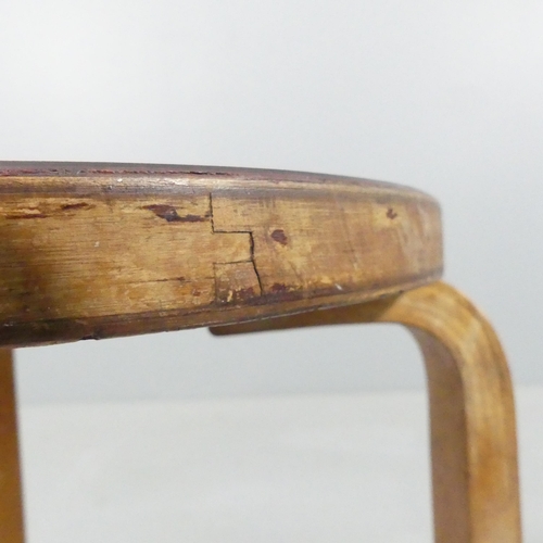 2001 - ALVAR AALTO for Finmar, a 1930s model 60 stool, in birch with formica seat and makers label beneath.... 