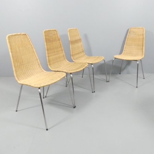 2002 - A set of four mid-century design wicker chairs with tubular steel base.