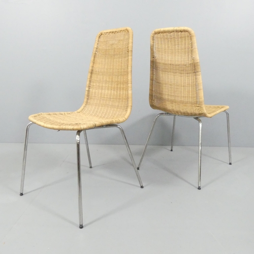 2002 - A set of four mid-century design wicker chairs with tubular steel base.