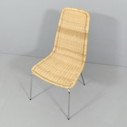 2002 - A set of four mid-century design wicker chairs with tubular steel base.