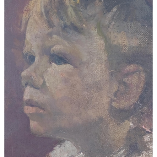 603 - Leo COLE? Portrait of a Child, oil on canvas lined hardboard, 31cm x 41cm, framed. Signed 'Leo . Col... 