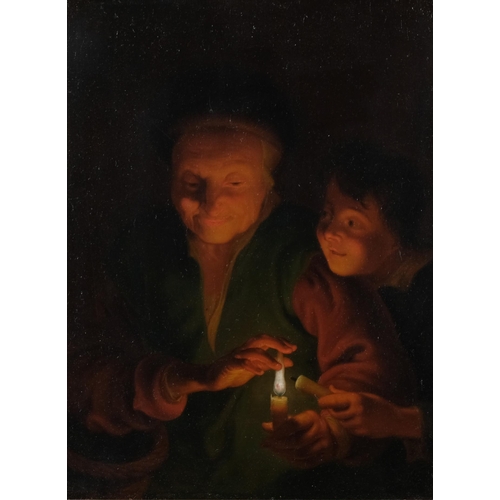 604 - Manner of / Attributed to Godfried SCHALCKEN (Dutch 1643-1706), A Woman and Boy by Candlelight, oil ... 