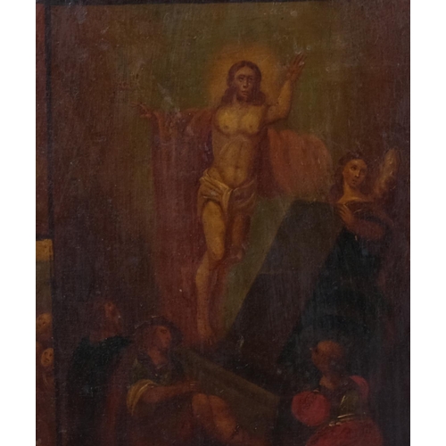 608 - An Eastern European 17th / 18th Century Christian painted wooden panel. Panel measures 39cm x 49cm  ... 