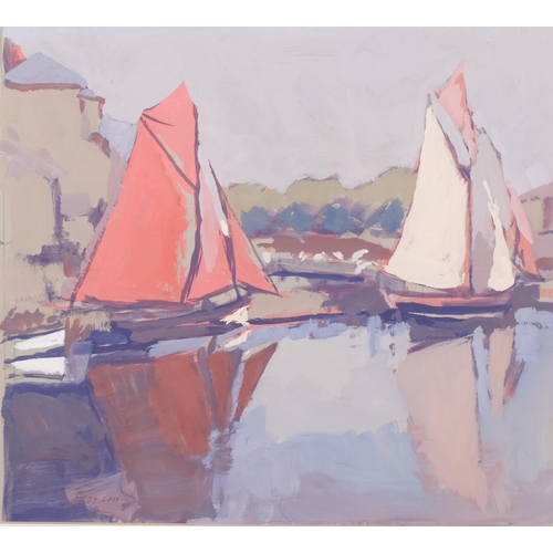 611 - Robert BEGG (Glasgow artist 1922-2001), Sailing Boats Honfleur, gouache on paper, 37cm c 32cm, signe... 