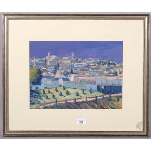 612 - Sheena BEGG (Glasgow artist 1921-2009), Hill town, gouache on paper, 40cm x 29cm, signed lower right... 