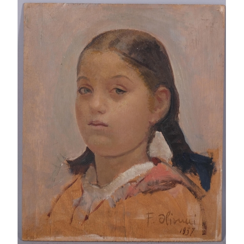 615 - Francesco OLIVUCCI (Italian 1899-1985), portrait of a young girl, oil on board, 34cm x 40cm, signed ... 