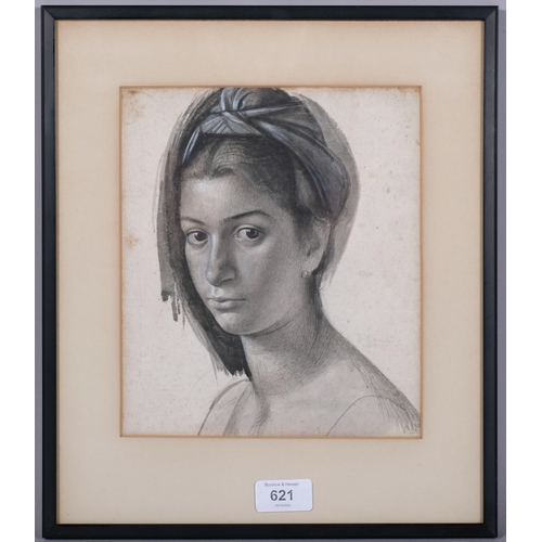 621 - Francesco OLIVUCCI (Italian 1899-1985) portrait of a young woman, pencil and water colour wash on pa... 