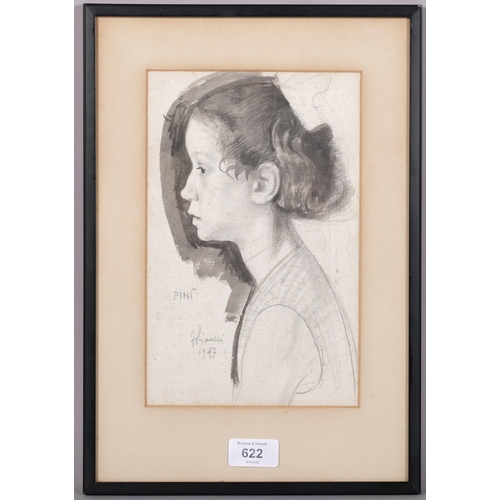 622 - Francesco OLIVUCCI (Italian 1899-1985) portrait of a young woman, pencil and water colour wash on pa... 