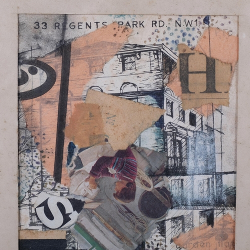 627 - Oriol ULLMAN ( ) 33 Regents Park Rd NW1, collage and ink drawing on paper, circa 1960, 10cm x 15cm, ... 