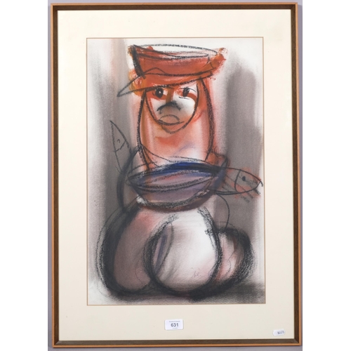 631 - Frans Claerhout (1919 - 2006), abstract figure, mixed media, charcoal/crayon, 57cm x 37cm, framed