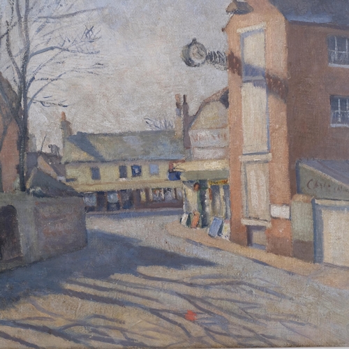 635 - Mid-20th century British School, street scene Bexhill Old Town, oil on board, indistinctly signed in... 