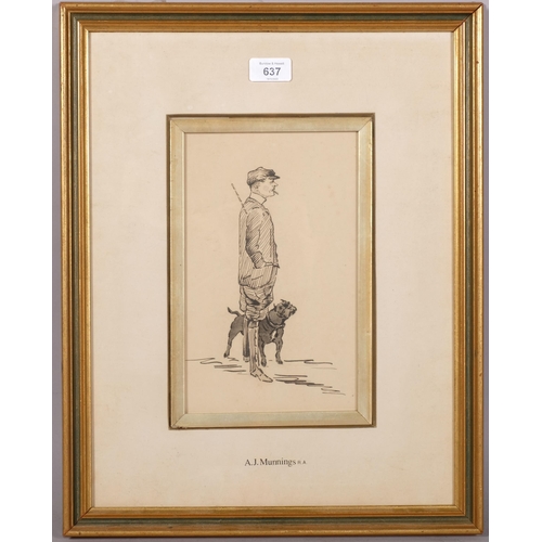 637 - Attributed to Alfred Munnings (1878 - 1959), gentleman and dog, pen and ink sketch, unsigned, 25cm x... 