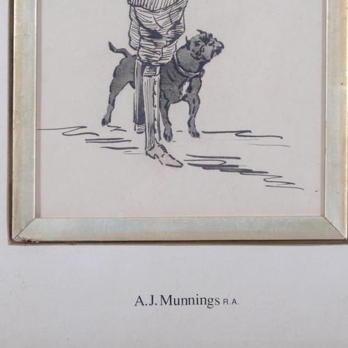 637 - Attributed to Alfred Munnings (1878 - 1959), gentleman and dog, pen and ink sketch, unsigned, 25cm x... 