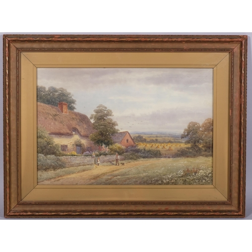 668 - Harold Lawes, thatched country cottage, watercolour, signed, 35cm x 52cm, framed