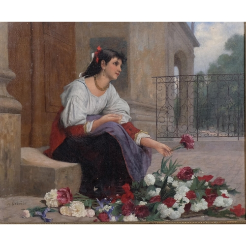 669 - Francois-Alfred Delobbe (1835 - 1915/20), flower girl, oil on canvas, signed