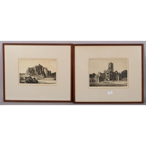 670 - Sir Henry Rushbury KCVO CBE RA, Fountains Abbey, and Stirling Castle, pair of drypoint etchings, sig... 