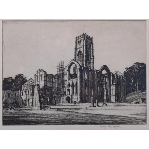 670 - Sir Henry Rushbury KCVO CBE RA, Fountains Abbey, and Stirling Castle, pair of drypoint etchings, sig... 