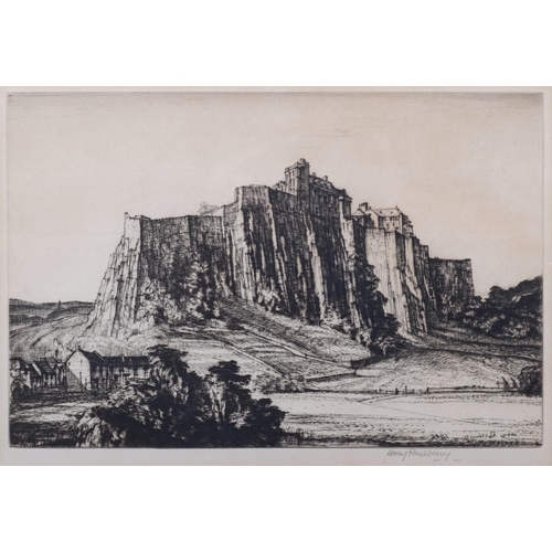 670 - Sir Henry Rushbury KCVO CBE RA, Fountains Abbey, and Stirling Castle, pair of drypoint etchings, sig... 