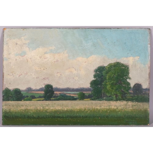 675 - J Trevor Midgley, landscape, oil on board, signed, 40cm x 60cm, unframed